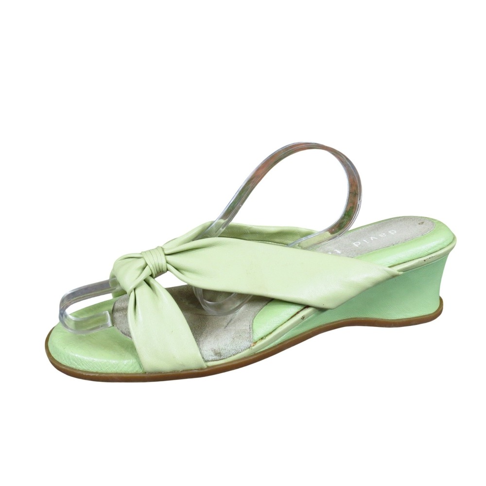 David Tate Women Leather Slide Wedge Sandals Size 8 Casual Lime Green